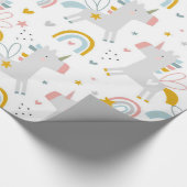 Niedliche Pastel Gray Blush Aquamarin Boho Einhorn Geschenkpapier (Ecke)