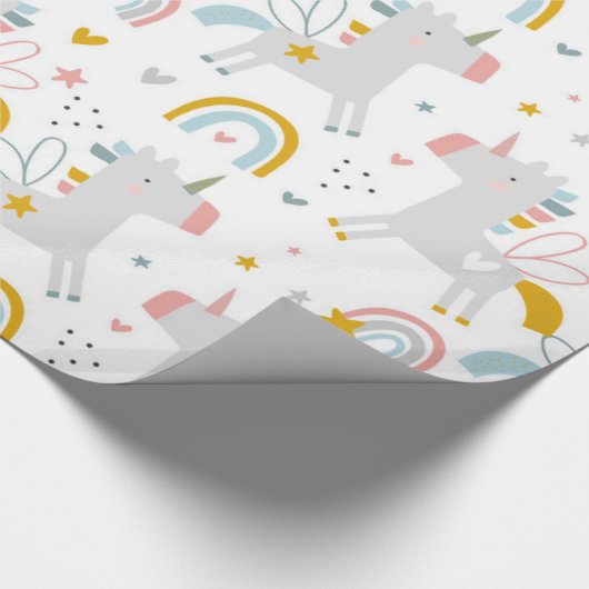 Niedliche Pastel Gray Blush Aquamarin Boho Einhorn Geschenkpapier (Ecke)