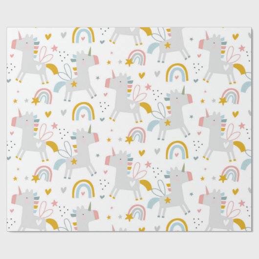 Niedliche Pastel Gray Blush Aquamarin Boho Einhorn Geschenkpapier (Flach)