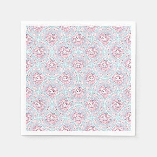 Niedliche Pastel Kawaii Bunny Dot Mandala Kunst, D Serviette (Vorderseite)