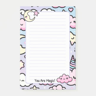 Niedliche Pastel Kawaii Einhorn Wolken & Sterne No Post-it Klebezettel