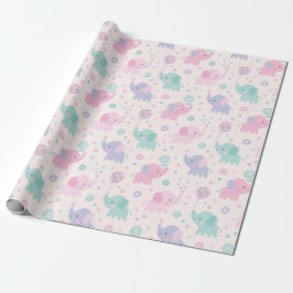 Niedliche Pastel Kleine Elefanten Rosa Lila Minze Geschenkpapier
