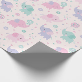 Niedliche Pastel Kleine Elefanten Rosa Lila Minze Geschenkpapier