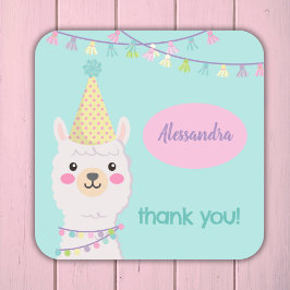 Niedliche Pastel-Lama-Party Einladung Quadratischer Aufkleber