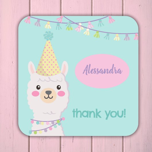 Niedliche Pastel-Lama-Party Einladung Quadratischer Aufkleber