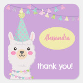 Niedliche Pastel-Lama-Party Einladung Quadratischer Aufkleber (Vorderseite)