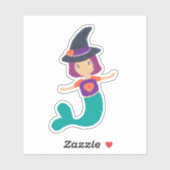 Niedliche Pastel Mermaid Hexe in Hexenhut Aufkleber (Blatt)
