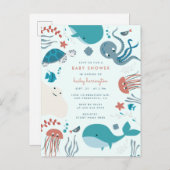 Niedliche Pastel Nautical unter der Meeresspülung Einladungspostkarte (Vorne/Hinten)