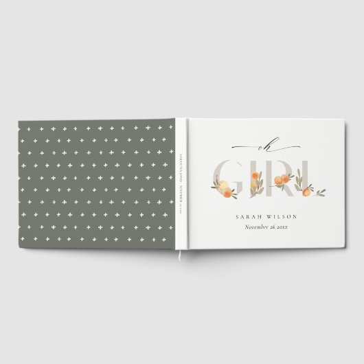 Niedliche Pastel Orange Floral Boho Oh Girl Baby D Gästebuch (Voll)