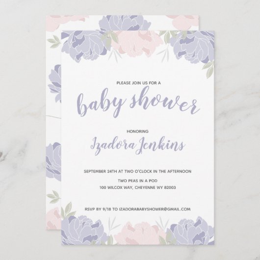 Niedliche Pastel Peonies Baby Dusche Party Einladung (Vorne/Hinten)
