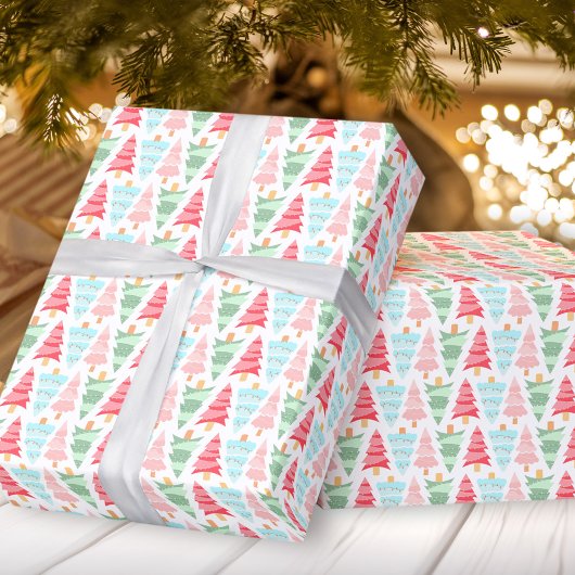 Niedliche Pastel Pink farbenfrohe Weihnachtsbaummu Geschenkpapier