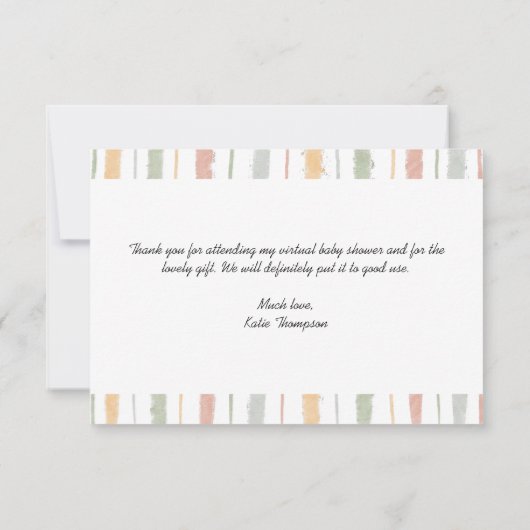 Niedliche Pastel Pinselstriche Stripes Babydusche Dankeskarte (Rückseite)