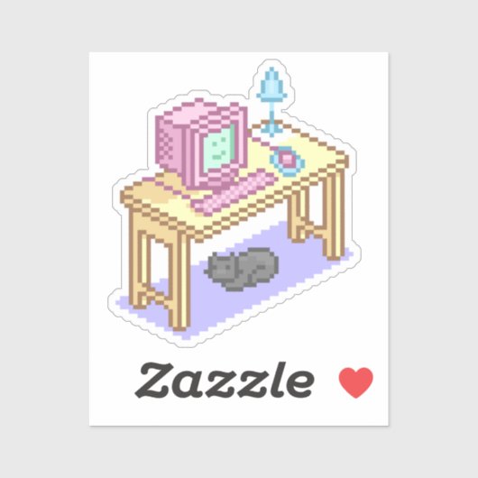 Niedliche Pastel Pixel Art Computer Desk Cat Aufkleber (Blatt)