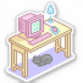 Niedliche Pastel Pixel Art Computer Desk Cat Aufkleber (Vorderseite)