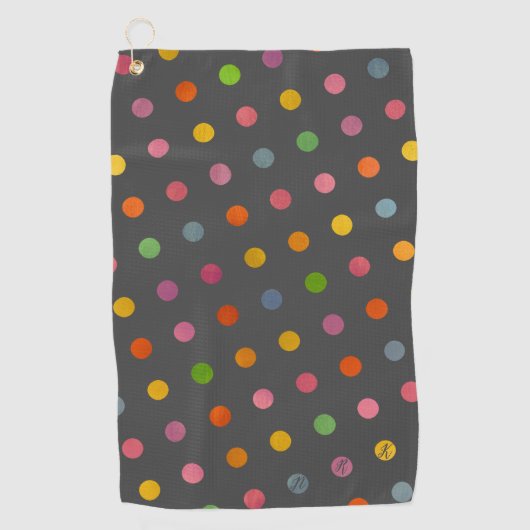 Niedliche Pastel Polka Dots Karkohle Grau Mit Mono Golfhandtuch (Vorderseite)
