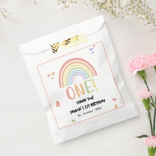 Niedliche Pastel Rainbow 1. Geburtstag Geschenktütchen (Versiegelt)