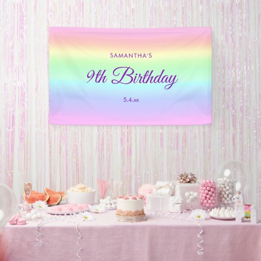 Niedliche Pastel Rainbow 9. Geburtstag Hintergrund Banner (Party)
