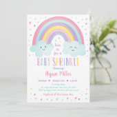Niedliche Pastel Rainbow Clouds Baby Sprinkle Einladung (Stehend Vorderseite)
