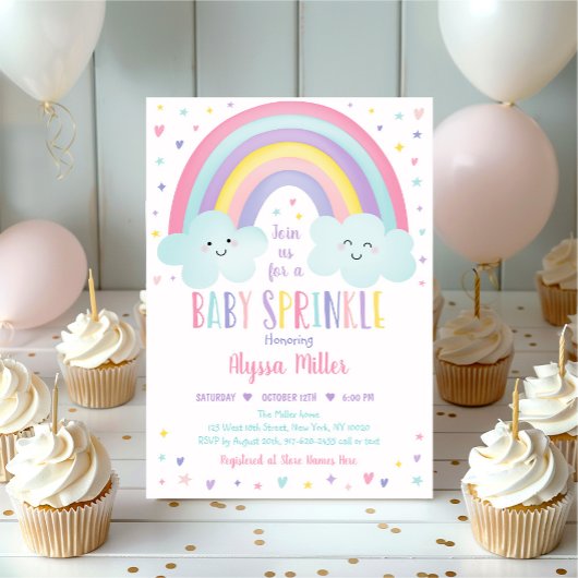 Niedliche Pastel Rainbow Clouds Baby Sprinkle Einladung