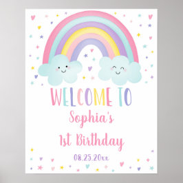 Niedliche Pastel Rainbow Clouds Girl Geburtstag Wi Poster