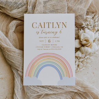 Niedliche Pastel Rainbow Girl Geburtstag Einladung