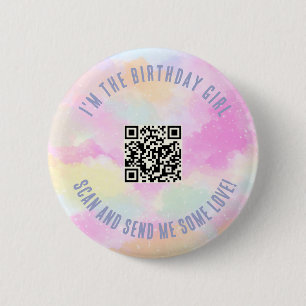 Niedliche Pastel Rainbow Pink QR Code Geburtstagsg Button