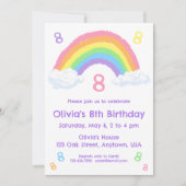 Niedliche Pastel Rainbow und Wolken Geburtstag Einladung (Vorderseite)