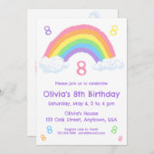 Niedliche Pastel Rainbow und Wolken Geburtstag Einladung (Vorne/Hinten)