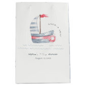 Niedliche Pastel Red Blue Sailboat Babydusche Mittlere Geschenktüte (Vorderseite)