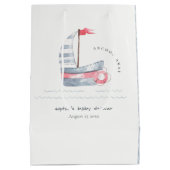 Niedliche Pastel Red Blue Sailboat Babydusche Mittlere Geschenktüte (Rückseite)