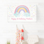 Niedliche Pastel-Regenbogenwolken Erster Geburtsta Banner (Insitu)