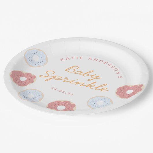 Niedliche Pastel Rosa und Blauer Donuts Baby Sprin Pappteller (Schrägansicht)
