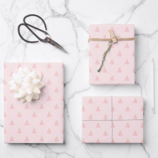 Niedliche Pastel Rosa Weihnachtsbaummuster Geschenkpapier Set (Vorderseite)