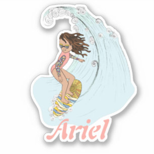 Niedliche Pastel Surfer Girl mit Name Summer Ästhe Aufkleber