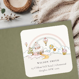 Niedliche Pastel Sweet Time Candy Land Kids Adress Quadratischer Aufkleber