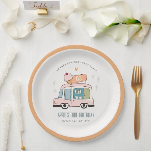 Niedliche Pastel Sweet Time Ice Truck Birthday Na Pappteller (Hochzeit)