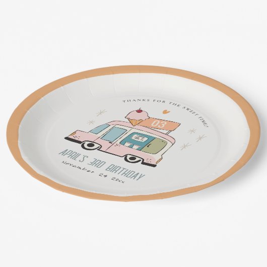 Niedliche Pastel Sweet Time Ice Truck Birthday Na Pappteller (Schrägansicht)
