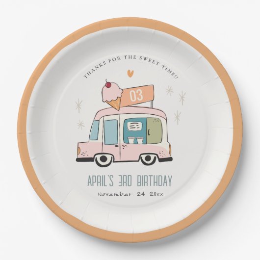 Niedliche Pastel Sweet Time Ice Truck Birthday Na Pappteller (Vorderseite)
