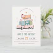 Niedliche Pastel Sweet Two Ice Cream Truck 2. Gebu Einladung (Stehend Vorderseite)