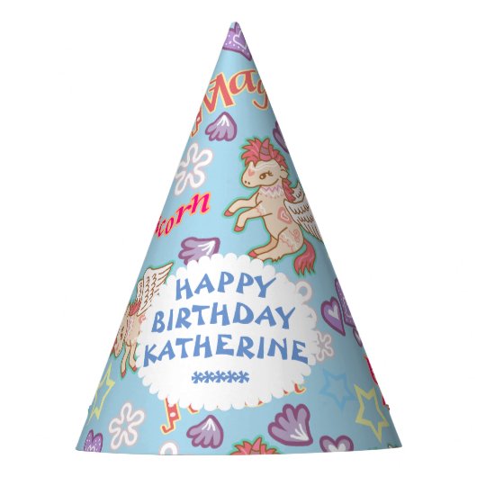 Niedliche Pastel Unicorn Blue. Partyhütchen (Vorderseite)