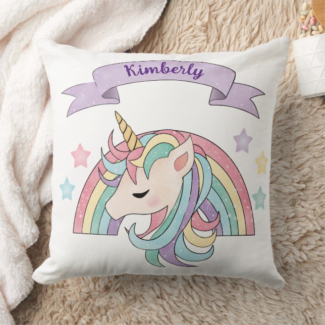 Niedliche Pastel Unicorn & Funkelnd Rainbow Indivi Kissen (Decke)