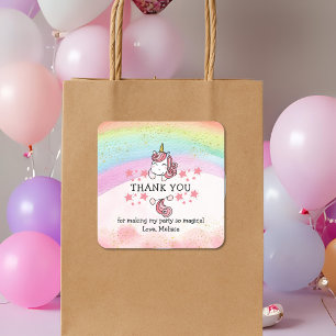 Niedliche Pastel Unicorn & Rainbow Geburtstag Viel Quadratischer Aufkleber