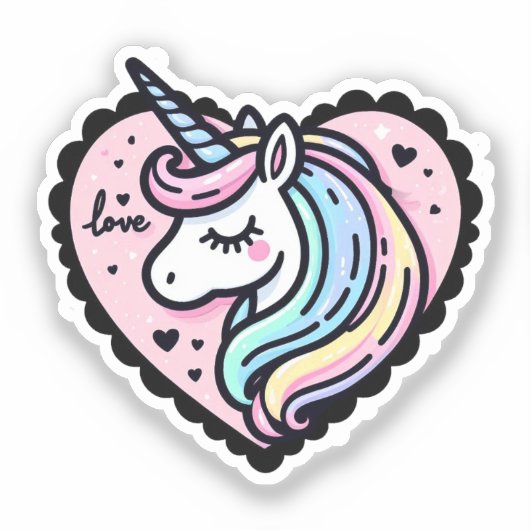 Niedliche Pastel Unicorn Rosa Heart-geprägte Aufkl Aufkleber (Vorderseite)