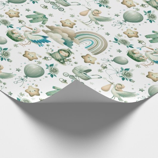 Niedliche Pastel Watercolor Minze Green Baby Neue Geschenkpapier (Ecke)