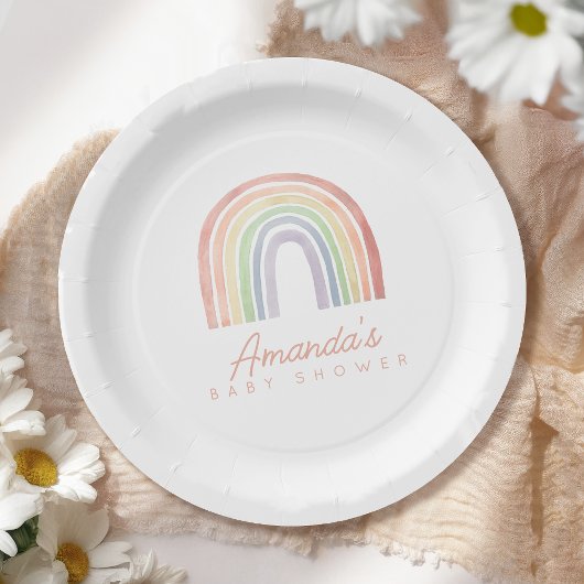 Niedliche Pastel Watercolor Rainbow Kinderdusche Pappteller