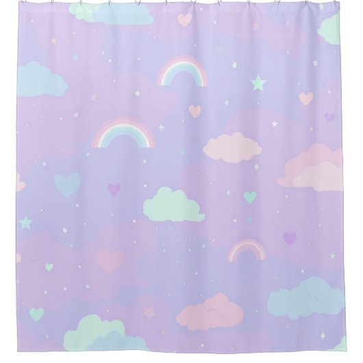 Niedliche Pastel Whimsical Pattern Fun Girly Cloud Duschvorhang (Vorderseite)