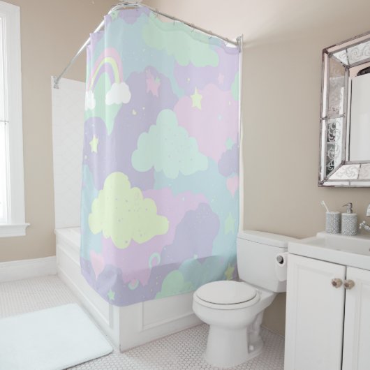 Niedliche Pastel Whimsical Pattern Fun Girly Cloud Duschvorhang (Beispiel)