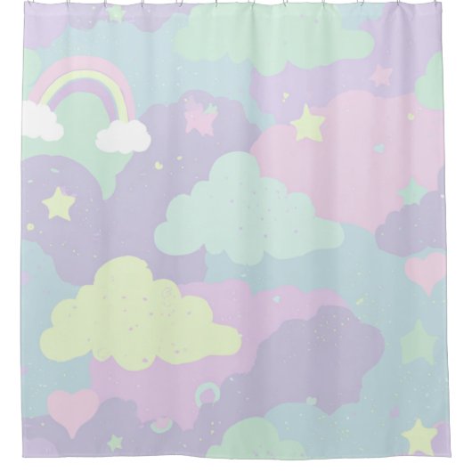 Niedliche Pastel Whimsical Pattern Fun Girly Cloud Duschvorhang (Vorderseite)