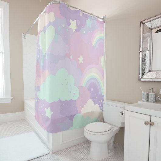 Niedliche Pastel Whimsical Pattern Fun Girly Cloud Duschvorhang (Beispiel)