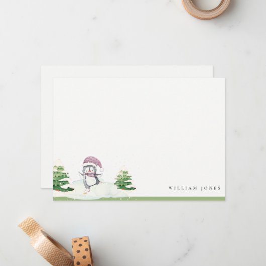 Niedliche Pastel Winter Pinguin Kinder jeden Alter Mitteilungskarte (Vorderseite/Rückseite Beispiel)